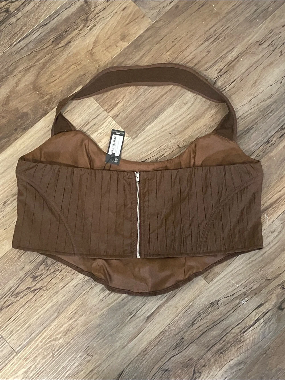 PrettyLittleThing plus size 24 NWT brown halter textured zip up corset crop top - Picture 4 of 7